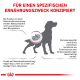 Hundillustration mit Nierengrafik, die die Ernährungsbedürfnisse und die Auswirkungen von Nierenfunktionsstörungen auf Symptome und Lebensqualität zeigt.