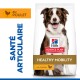 Sac de nourriture pour chiens Hill's Science Plan Healthy Mobility au poulet, avec un chien brun et blanc heureux sur l'emballage.