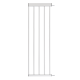 Weißes Haustiersicherheitsgitter mit vertikalen Stangen und einer oberen Montagehalterung, entworfen, um den Zugang von Haustieren in einem Zuhause zu beschränken.