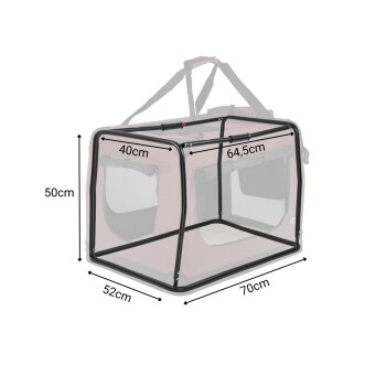 Haustierträger-Spielplatz mit den Abmessungen: 70 cm (L) x 52 cm (B) x 50 cm (H), mit einem Netzdesign und einem stabilen Rahmen.