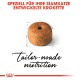 Katzenkibble für Siamkatzen, mit dem Text: "SPEZIELL FÜR IHRE SIAMKATZE ENTWICKELTE KROKETTE" und "maßgeschneiderte Ernährung."