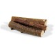 A stack of four natural chew sticks for pets, featuring a rough bark texture and smooth ends, on a white background.