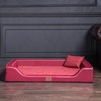 ® Orthopädisches LUXUS-Hundebett MELODY LATEX Soft Kunstleder Velours dunkelrot 1,5 m, 22 cm, 1 m
