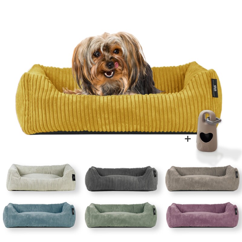 Rohrschneider ® Hundebett waschbar für kleine Hunde mit Hundekissen Cord (ca. 55x42 cm) inkl. Gassibeutel