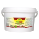 Weißer Behälter mit "Fit-BARF" Gemüseflocken für Haustiere, 1200g, mit einem bunten Etikett mit Produktdetails und Zutaten.