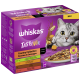 Whiskas Tasty Mix Katzenfutterbox mit einer grauen Katze mit großen Augen, beschriftet mit 'Country Collection' und Geschmacksrichtungen wie Lamm, Huhn und Ente.