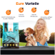 Hundefutterverpackung "Balloon Dog Lachs Superfood" mit Fischillustration und Vorteilen: Immununterstützung, Verdauungshilfe, schmackhafter Geschmack.