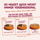 Infografik zum Futterschritt für Katzen (Deutsch): drei Schalen mit Beschriftung Tag 1–3, zeigt 50% altes/50% neues Futter → 100% neues Futter