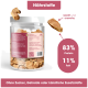 Frosttrocknungsprozess für Hundeleckerlis: 300 g frische Hühnermägen ergeben 60 g gefriergetrocknetes Produkt. Hergestellt in Deutschland.