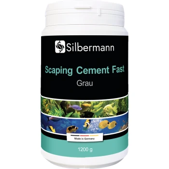 Behälter von Silbermann Scaper's Cement Fast in grau, 1200 g, mit bunten aquatischen Bildern auf dem Etikett.