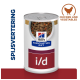 Hill's Prescription Diet i/d Dosenfutter für Haustiere mit Huhn und Gemüse, mit dem Text 'SPIJSVERTERING' auf der linken Seite.