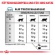 Fütterungsempfehlung für Ihre Katze: Tabelle mit Futtermenge (g) für Katzengewicht (kg) und Ernährungszustand (dünn, normal, übergewichtig).