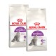 Zwei Säcke Royal Canin Regular Sensible 33 Katzenfutter, mit einer grauen Katze auf der Vorderseite, die die Ernährung für Katzen betont.
