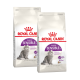 Zwei Säcke Royal Canin Regular Sensible 33 Katzenfutter, mit einer grauen Katze auf der Vorderseite, die die Ernährung für Katzen betont.