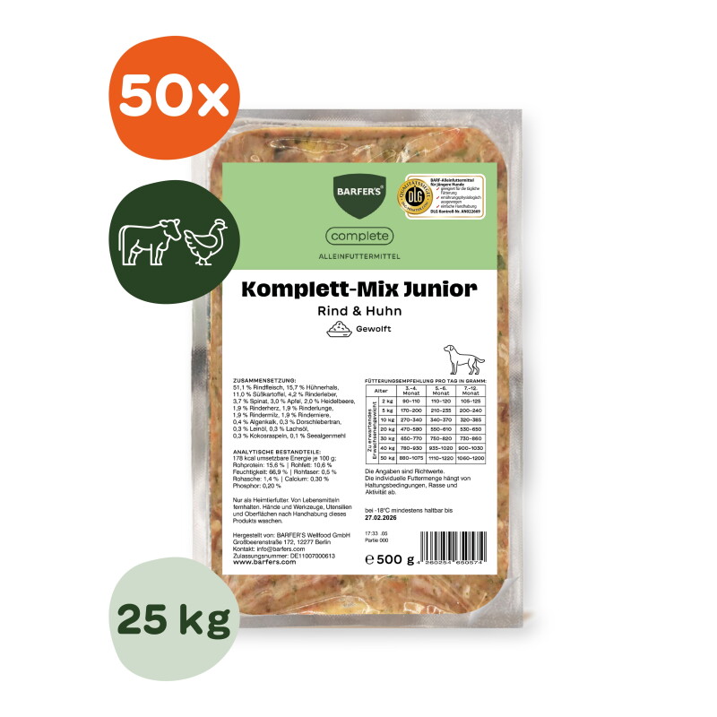 BARFER'S Komplett-Mix Junior Rind & Huhn 50x500 g