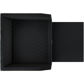 Schwarzes Haustierbett mit gestepptem Design, mit offenem Oberteil und abnehmbarem Bezug.