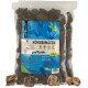 Getrocknete Hühnermägen in einer klaren Tüte mit der Aufschrift 'Hühnermägen' im blauen und gelben Design, 1000g, 100% Naturprodukt.