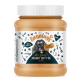 Ein Glas Bugalugs 100% natürliches Erdnussbutter für Hunde, mit einem Cartoon-Hund auf dem Etikett und dem Text "Ich bin verrückt danach!"
