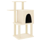 Cremfarbener Katzenbaum mit einem gemütlichen Versteck, zwei Plattformen und Kratzpfosten. Ideal zum Klettern und Ausruhen.
