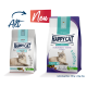 Zwei Tüten Happy Cat Futter: "Sensitive" für Katzen über 1 Jahr und "Care Schonkost Niere Kidney," beide mit Katzenbildern und "Neu"-Etiketten.
