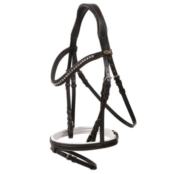 Schwarzes Leder-Haustiergeschirr mit dekorativen Strasssteinen, mit verstellbaren Riemen und einem gepolsterten Brustteil.
