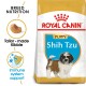 Royal Canin Puppy Shih Tzu dog food bag featuring a Shih Tzu puppy illustration, highlighting breed nutrition and immune system support.