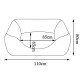 Illustration eines Haustierbettes mit den Abmessungen: 110 cm Länge, 80 cm Höhe, 85 cm Breite und 65 cm Innenbreite.