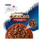 Felix Sensations Nassfutterverpackung für Katzen mit Rindfleischstücken in Tomatensauce, mit dem Text "Mit Rind in einer Sauce mit Tomate."
