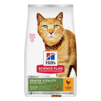 Zak kattenvoer Hill's Science Plan, Senior Vitality Mature Adult 7+ (Kip & Rijst), roodachtige kat, aanbevolen door dierenartsen.