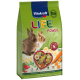 Sac de nourriture pour animaux Vitakraft Life Power pour lapins nains, mettant en avant deux lapins et un mélange en forme de cœur, soulignant les soins dentaires et les vitamines.