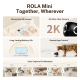 Ein Smartphone zeigt einen flauschigen Hund und ein Kind auf einem Teppich, mit einer weißen Kamera. Text: "2K-Ultra-Klar-Kamera" und "Erleben Sie die Perspektive ihres Haustiers."