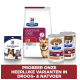 Hill's Prescription Diet hondenproducten: Digestive Care droogvoer, Hypoallergene traktaties, i/d natvoer blikken, met hond op verpakking.
