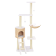 Katzenbaum mit mehreren Ebenen, einem geflochtenen Versteck, Kratzpfosten und einem hängenden Spielzeug, entworfen für das Spielen und Ausruhen von Katzen.