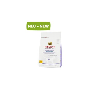 Eine Tüte Select Gold Medica Veterinary Diet Schonkost, beschriftet 'NEU - NEW', mit einem Gewicht von 2,5 kg, entworfen für empfindliche Verdauung.