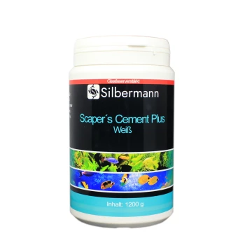 Behälter von Scaper's Cement Plus von Silbermann, 1200g, mit bunten aquatischen Bildern auf dem Etikett.
