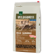 A bag of Real Nature Wilderness cat food labeled "Wide Savannah," featuring a wild cat on the front, with 75% poultry and wild boar content.