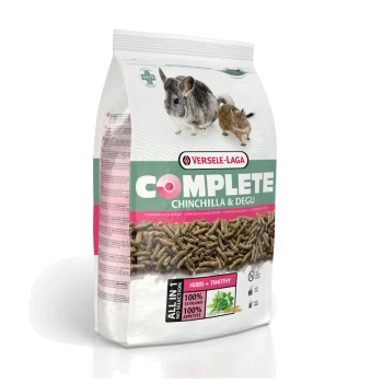 Torba karmy Versele-Laga Complete Chinchilla & Degu z chinczylą i degusiem, z napisami "ALL IN 1" i "HERBS + TIMOTHY."