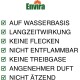 Envira-Logo mit Produktvorteilen auf Deutsch: wasserbasiert, langlebig, keine Flecken, nicht brennbar, kein Treibgas, angenehmer Duft, nicht korrosiv.