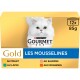 Boîte Purina Gourmet Gold Les Mousselines pour chat avec chat blanc à poil long, texte «12x 85 g» et nom de la marque visible