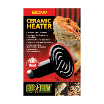 Opakowanie produktu ceramicznego grzejnika z 60W ceramicznym emiterem ciepła, z obrazem smoka brodatego i tekstem w wielu językach.