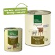 Nourriture pour animaux en conserve de Real Nature avec de l'agneau et du veau, avec une nouvelle étiquette de design indiquant "Nouveau design - même qualité !"