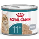 Royal Canin cat food can (MOUSSE) with cat image, "ROYAL CANIN" logo and "11+" age label