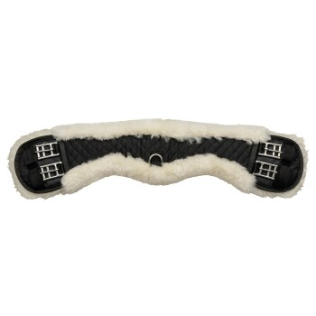 Schwarze, gesteppten Sattelunterlage mit weißem Fleecebesatz und silbernen Schnallen, entworfen für den Reitsport.