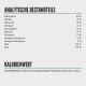 Nährwertanalyse für Haustierfutter, die Zutaten wie Protein, Fett, Ballaststoffe, Feuchtigkeit und Kalorien auflistet, auf Deutsch.