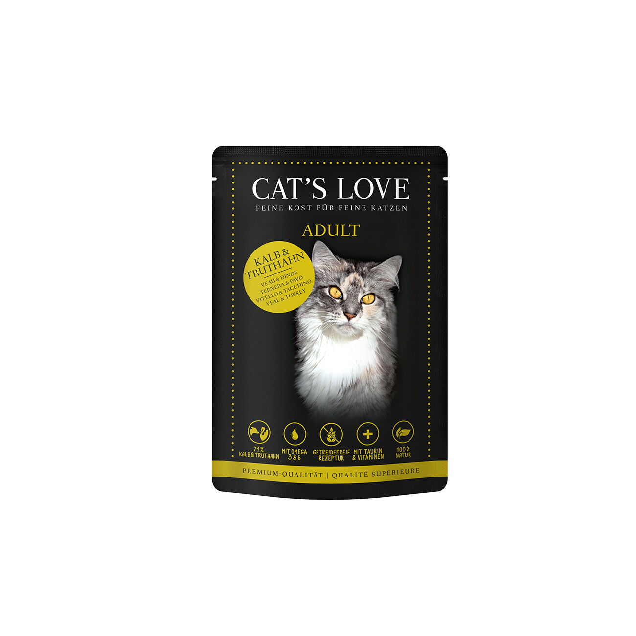 CAT'S LOVE Nassfutter Katze Adult in Gelee Kalb und Truthahn 12x85 g