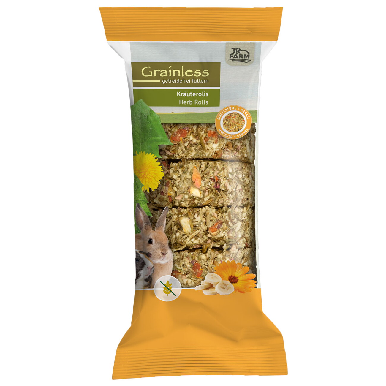 JRFarm Grainless Kräuterrollis Ringelblume-Banane 80g Nagersnack - Image 3