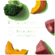 Brokkoli, Kürbisscheiben und rohe Lammstücke auf grünem Hintergrund mit Text „87% Lamm“ und „Besonders verträglich“ auf Deutsch.
