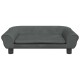 Graues Haustiersofa mit abgerundeten Armen und Knopfdetails, mit einem abnehmbaren Kissen für Komfort.