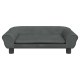 Graues Haustiersofa mit abgerundeten Armen und Knopfdetails, mit einem abnehmbaren Kissen für Komfort.