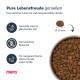 Schüssel mit Hundefutter, Text: "Pure Lebensfreude", "Gesunde Haut", "Getreidefrei", "Für aktive Hunde", Marke: mera.